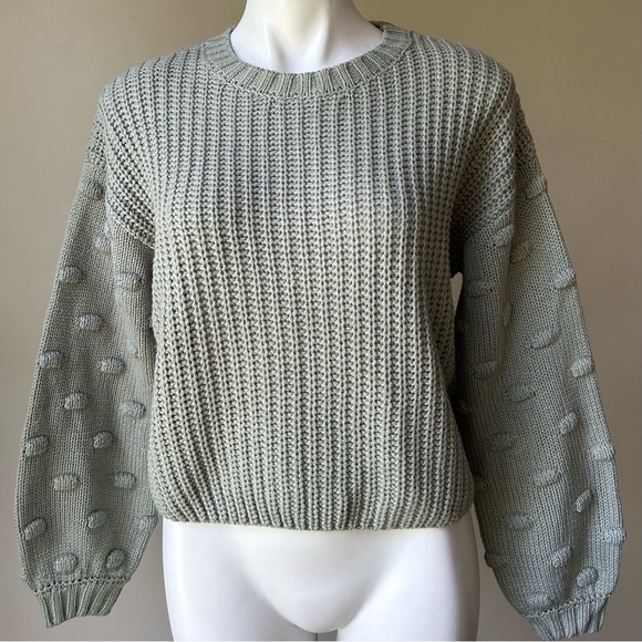 🌼 Moon & Madison Chunky Knit Bobble Sleeve Crop Sweater in Sage, S NWOT - Picture 4 of 8